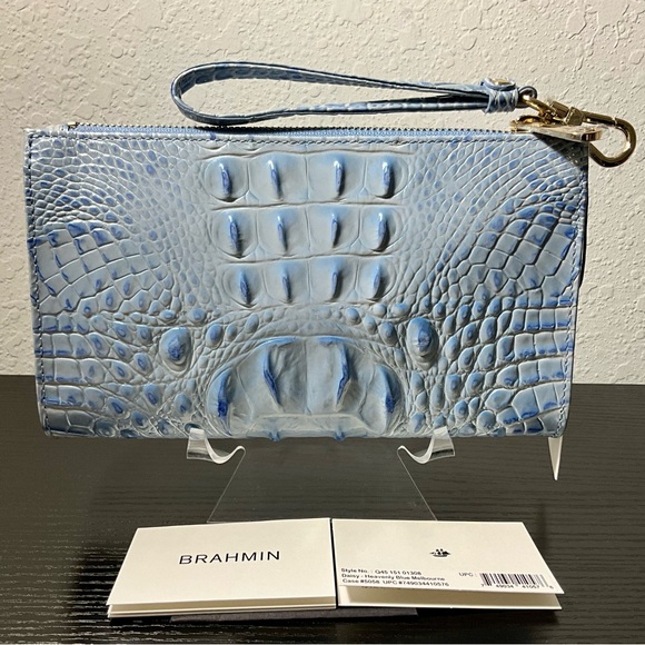 Brahmin Daisy HEAVENLY BLUE MELBOURNE Leather Wristlet Clutch NWT